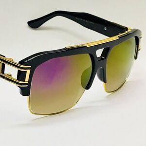 Sunglasses Hip Hop Gold Accent Black Frame Fashion Shades Men Oversized‎ Mirror